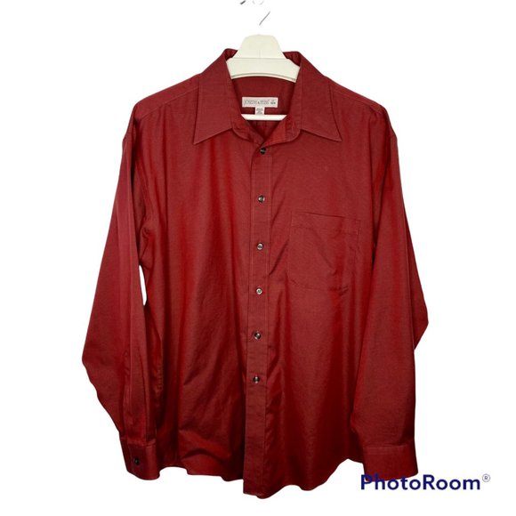JOSEPH & FEISS No Iron Dark Red Button Down Shirt 17-34/35 Large - Picture 1 of 8
